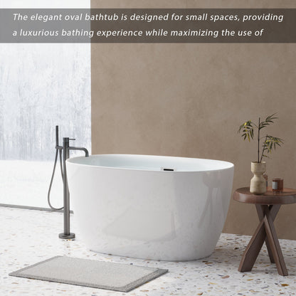 47in Gloss White Acrylic Freestanding Oval Bathtub, Chrome Overflow and Drain