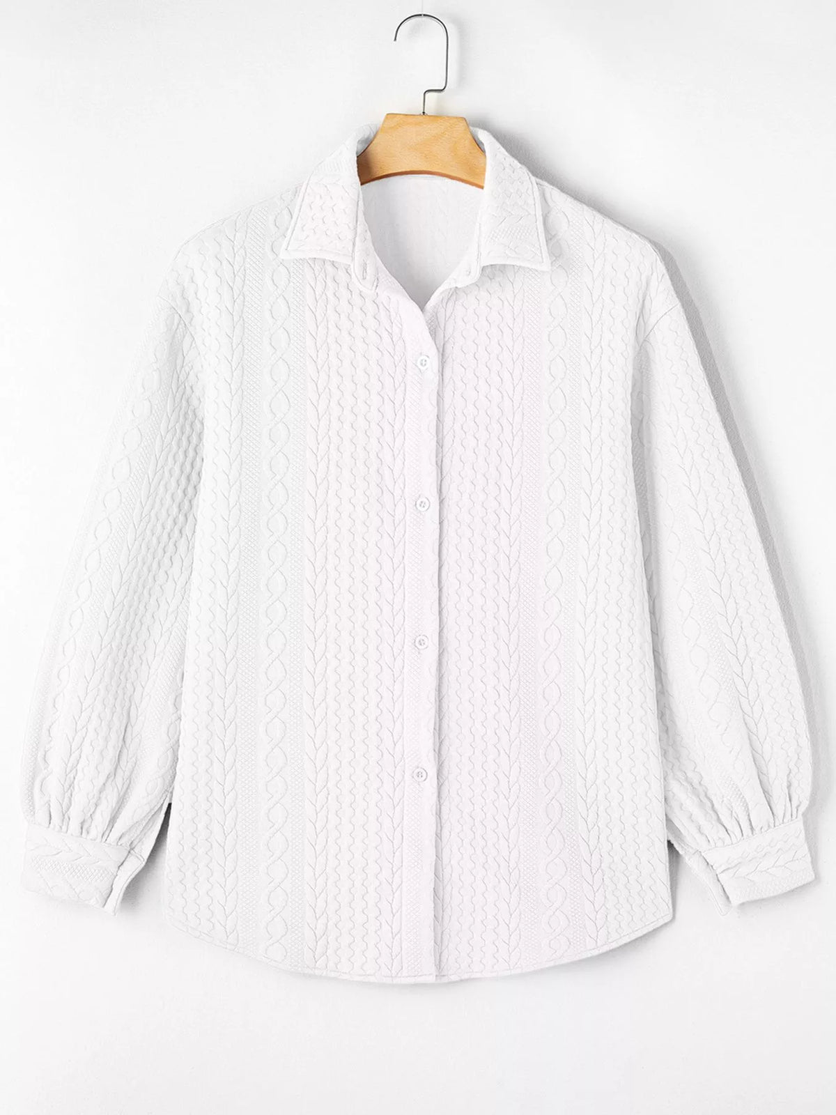 Cable Texture Puff Sleeve Loose Shacket