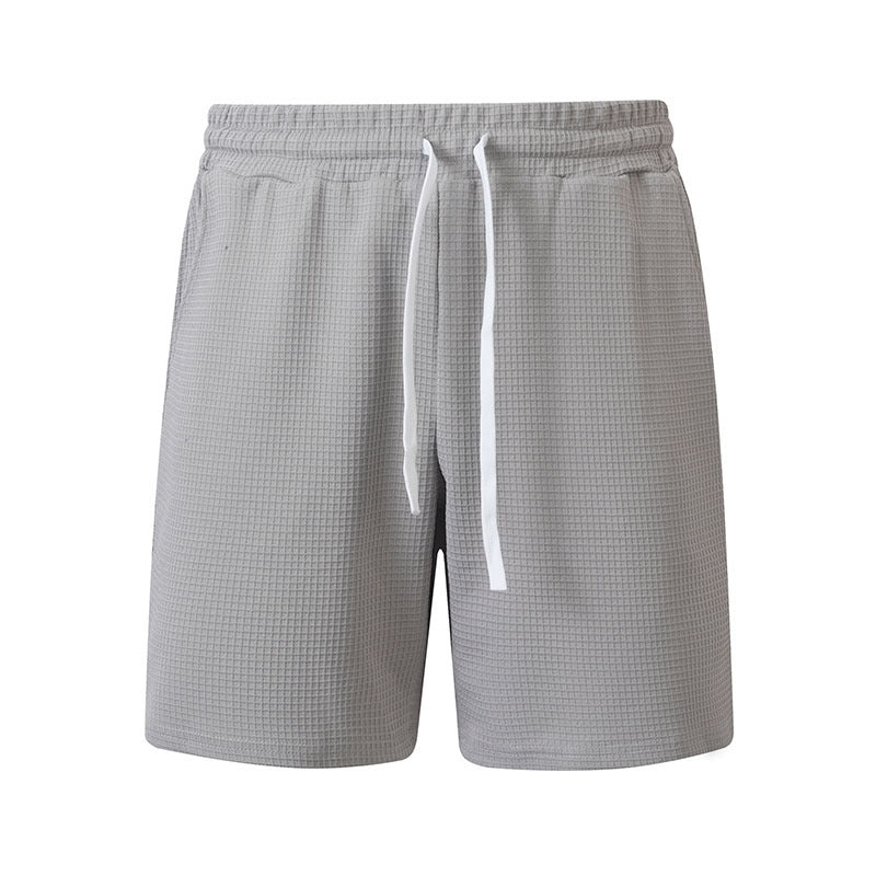 Mens Casual Waffle-Weave Shorts With Drawstring Pockets