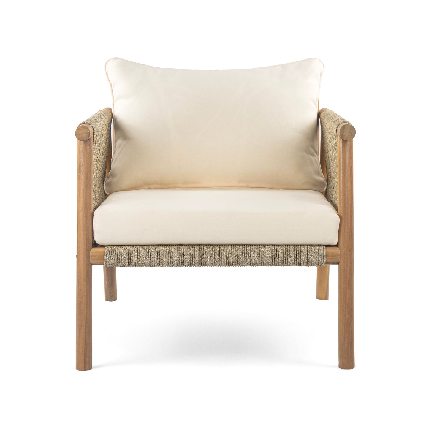 Outdoor Lounge Chair Solid Wood Natural Beige Cushion 28in Wide