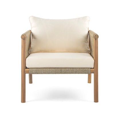 Outdoor Lounge Chair Solid Wood Natural Beige Cushion 28in Wide