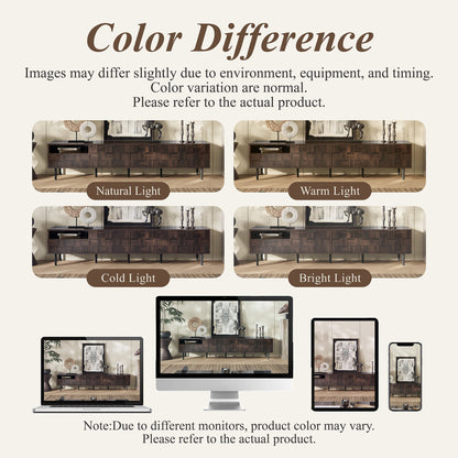 TV Stand Mid-Century Walnut MDF Soft-Close Doors Fits 85 In TV 78.7 In