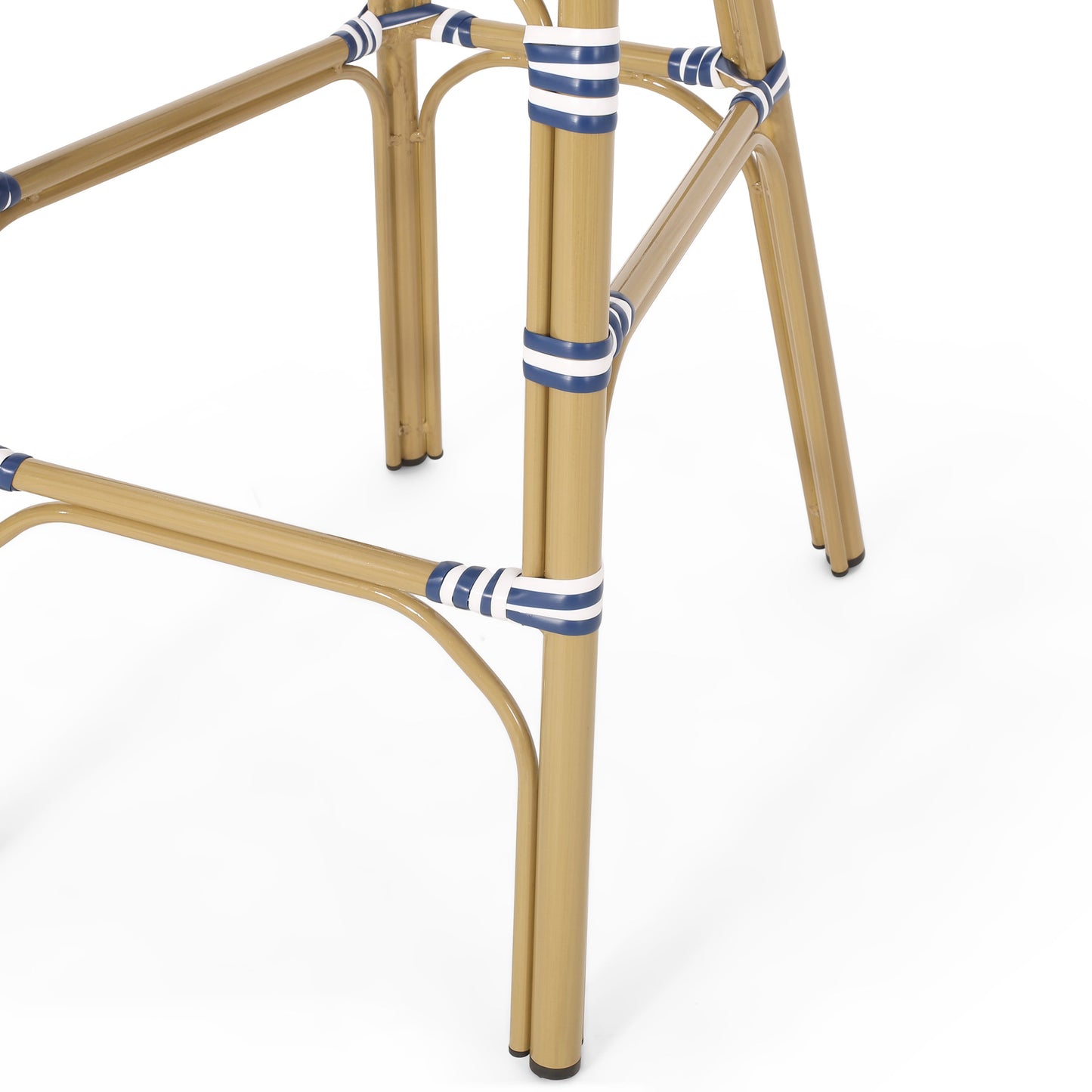 Outdoor PE Rattan French Barstool Set, Dark Teal and White, Aluminum Frame,