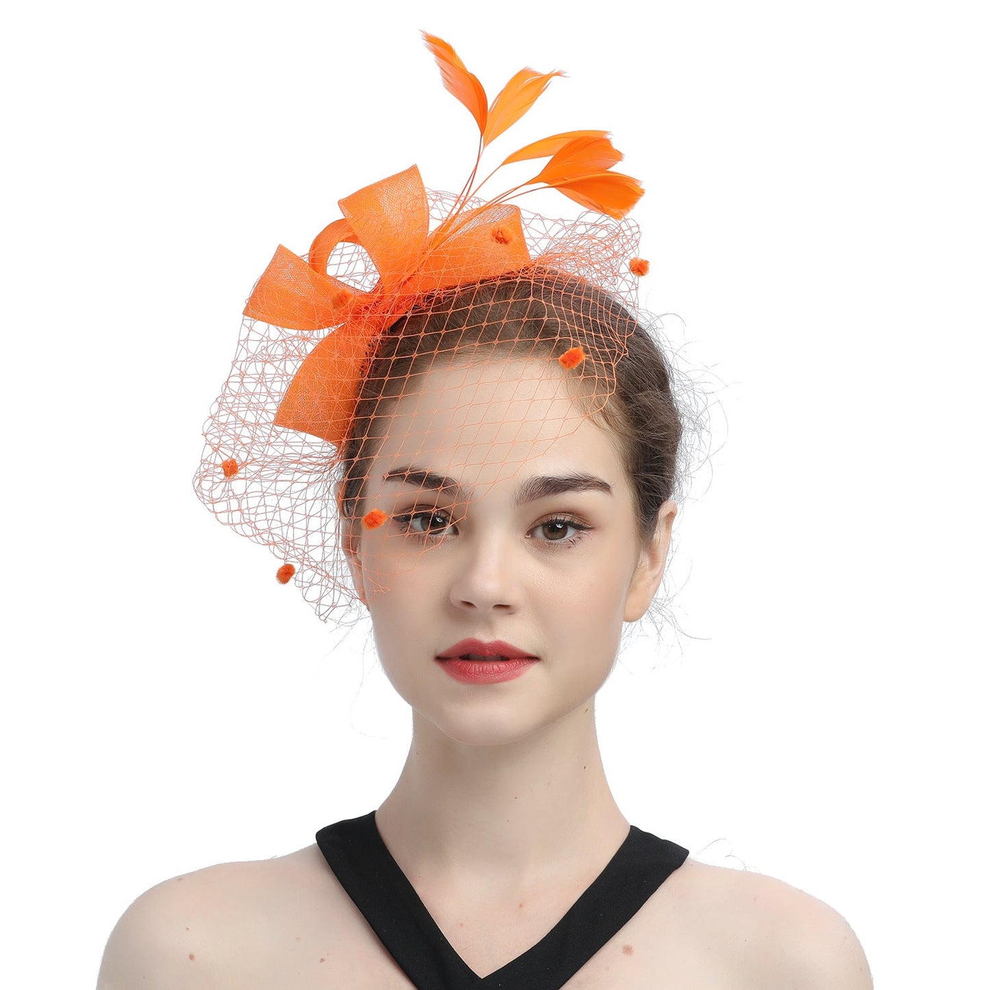 Bride Veil Hair Bow Top Hat Headdress Flower Cover Face Mesh Head