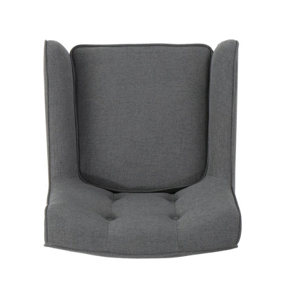 Accent Chair Mid-Century Charcoal Fabric Tufted Back Wood Legs 25x30x31 In