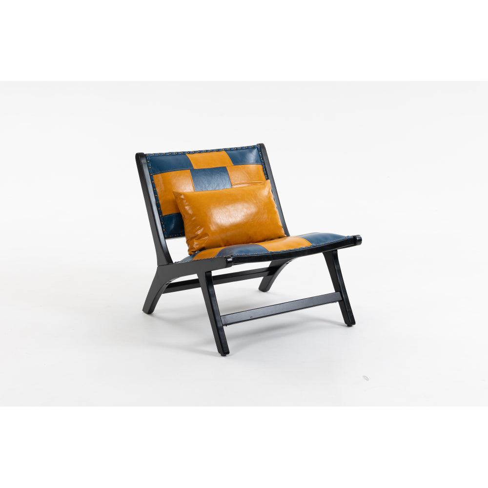 Mid-Century Accent Lounge Chair – Solid Wood Frame, Wide Seat, Boho Scandinavian Style