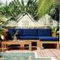 Outdoor Patio Sectional Set Acacia Wood Natural Blue Cushions 5 Piece