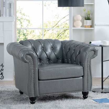 Accent Chair Contemporary PU Leather Gray Birch Legs 39x32x28 In 220 LB