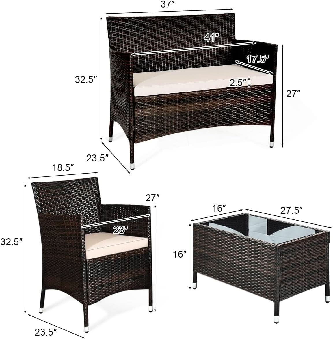 4-Piece Outdoor Rattan Conversation Set with Cushions