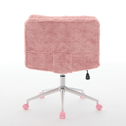 Swivel Chair Faux Alpaca Pink Wide 26.4 In Seat 360 Degree Height Adjust