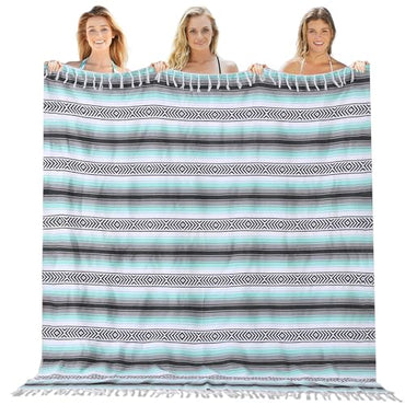 Mexican Throw Blanket Lightweight Serape Outdoor Blanket Extra Large Picnic Blanket Camping Blanket Beach Blanket Turkish Towel Sandproof Honeymoon Gift Fast Dry XL Compact Tent Gadgets 60" x 78" Mint