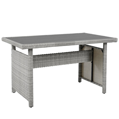 Outdoor Sectional Set PE Rattan Steel White 5 Piece Seats 7 Extendable