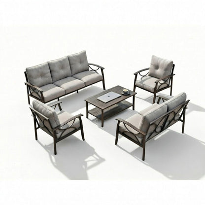 5 Piece Outdoor Patio Set Steel Seats 7 Gray