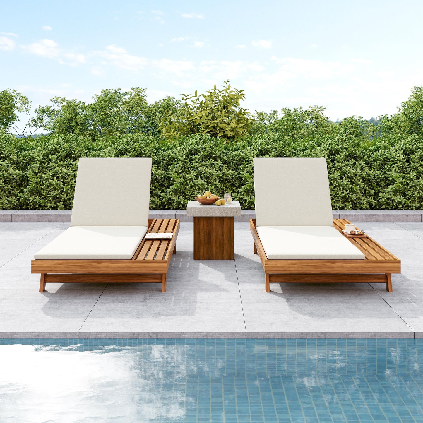 Outdoor Chaise Lounge Acacia Wood 79" 4-Position