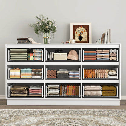 Dresser Mid-Century 9-Drawer White Wave No-Handle 59.1x15.7x31.6 In