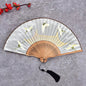 Vintage Bamboo & Silk Folding Hand Fan – Art Floral Design