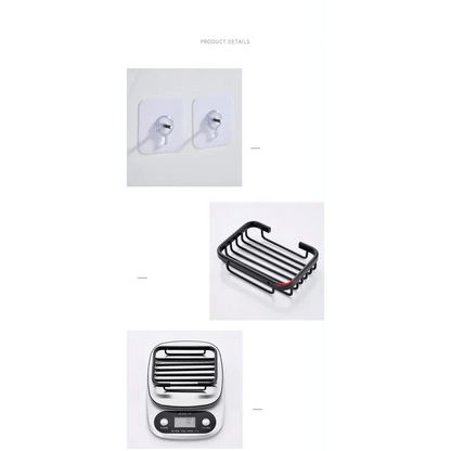 Drill-Free Wall-Mounted Soap Dish Holder - Adhesive, Aluminum, Hollow Drainage, Waterproof - Silver / Black / Gold