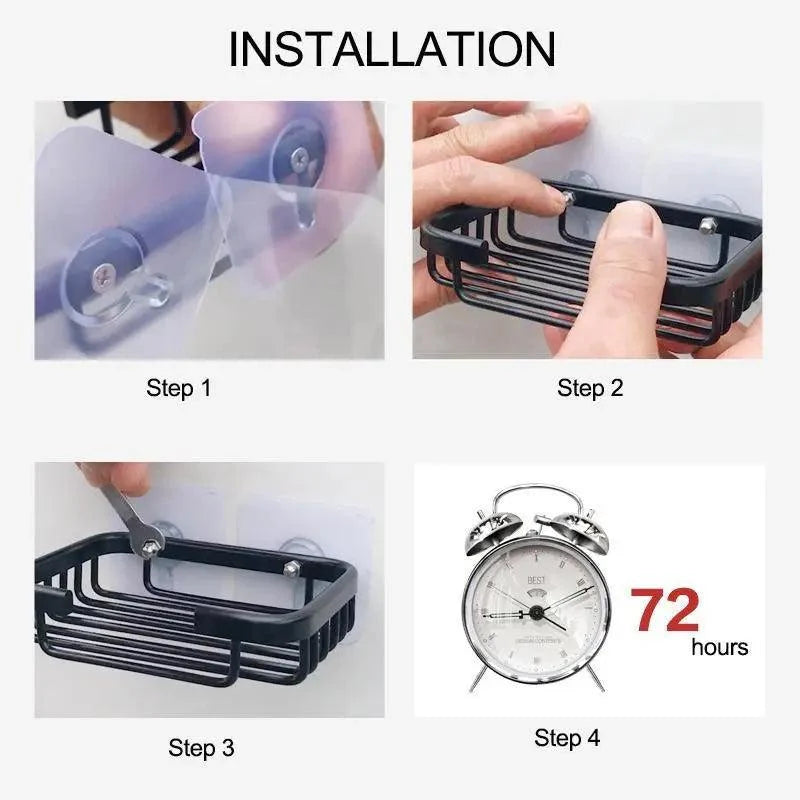 Drill-Free Wall-Mounted Soap Dish Holder - Adhesive, Aluminum, Hollow Drainage, Waterproof - Silver / Black / Gold
