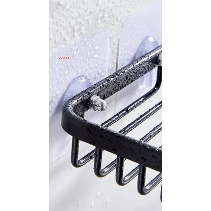 Drill-Free Wall-Mounted Soap Dish Holder - Adhesive, Aluminum, Hollow Drainage, Waterproof - Silver / Black / Gold