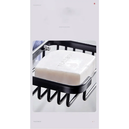 Drill-Free Wall-Mounted Soap Dish Holder - Adhesive, Aluminum, Hollow Drainage, Waterproof - Silver / Black / Gold