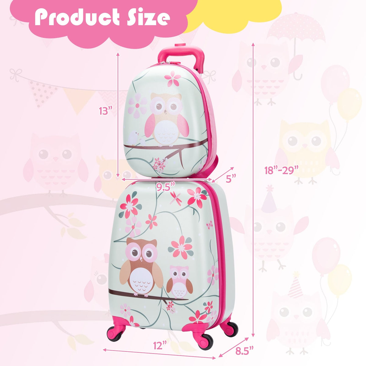 Kids Luggage Set 12" & 16" with Backpack - Green Astronaut