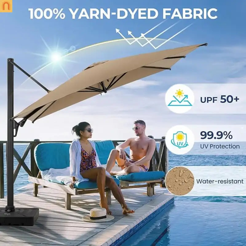 Patio Umbrella Cantilever Khaki 10ft Square 360 Degree UPF 50 Plus