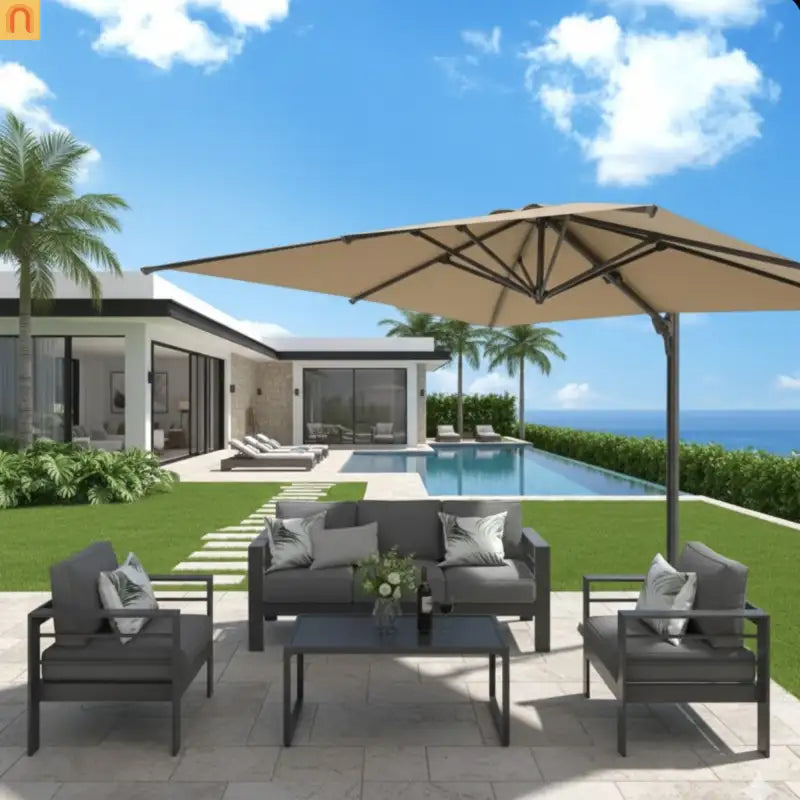Patio Umbrella Cantilever Khaki 10ft Square 360 Degree UPF 50 Plus