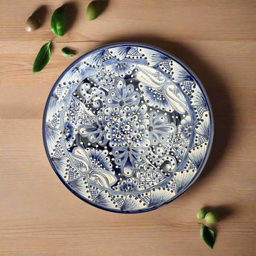 10" Talavera Blue & White Dinner Plate | Mexican Dinnerware