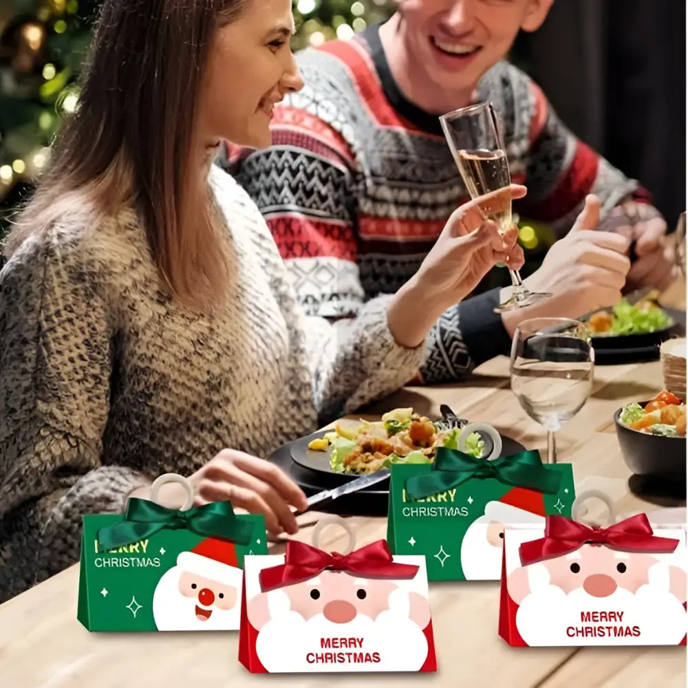 10 Santa Claus Christmas Candy Boxes with Ribbon