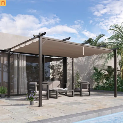 Pergola Canopy Retractable Aluminum Brown 10x13 ft Rust Resistant