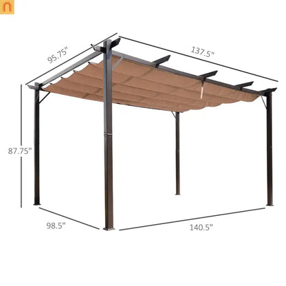 Pergola Canopy Retractable Aluminum Brown 10x13 ft Rust Resistant
