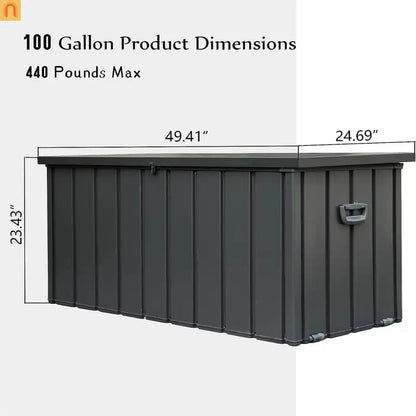 Outdoor Storage Deck Box Steel Dark Gray Lockable 100 Gallon