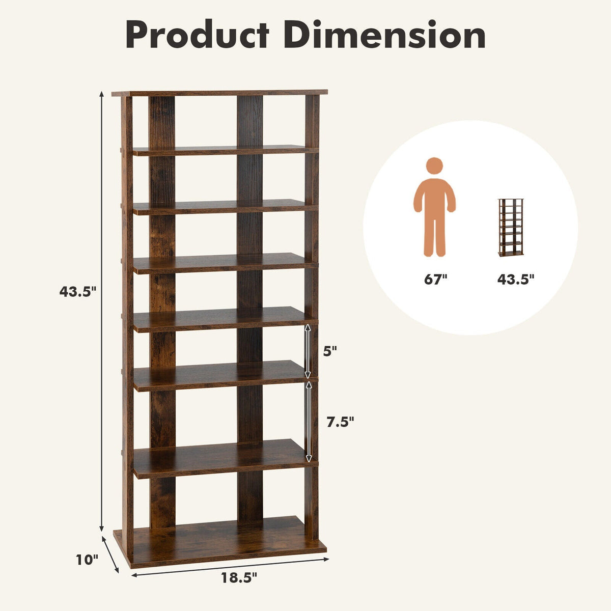 7-Tier Dual Shoe Rack Free Standing Shelves Storage Shelves Concise-Black