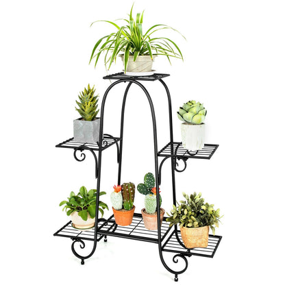 6-Tier Plant Stand with Adjustable Foot Pads-Black