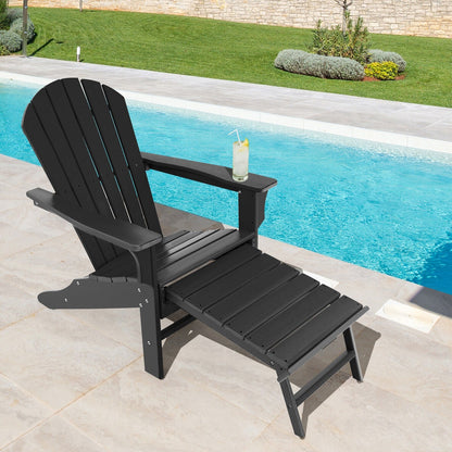 Patio HDPE Adirondack Chair with Retractable Ottoman