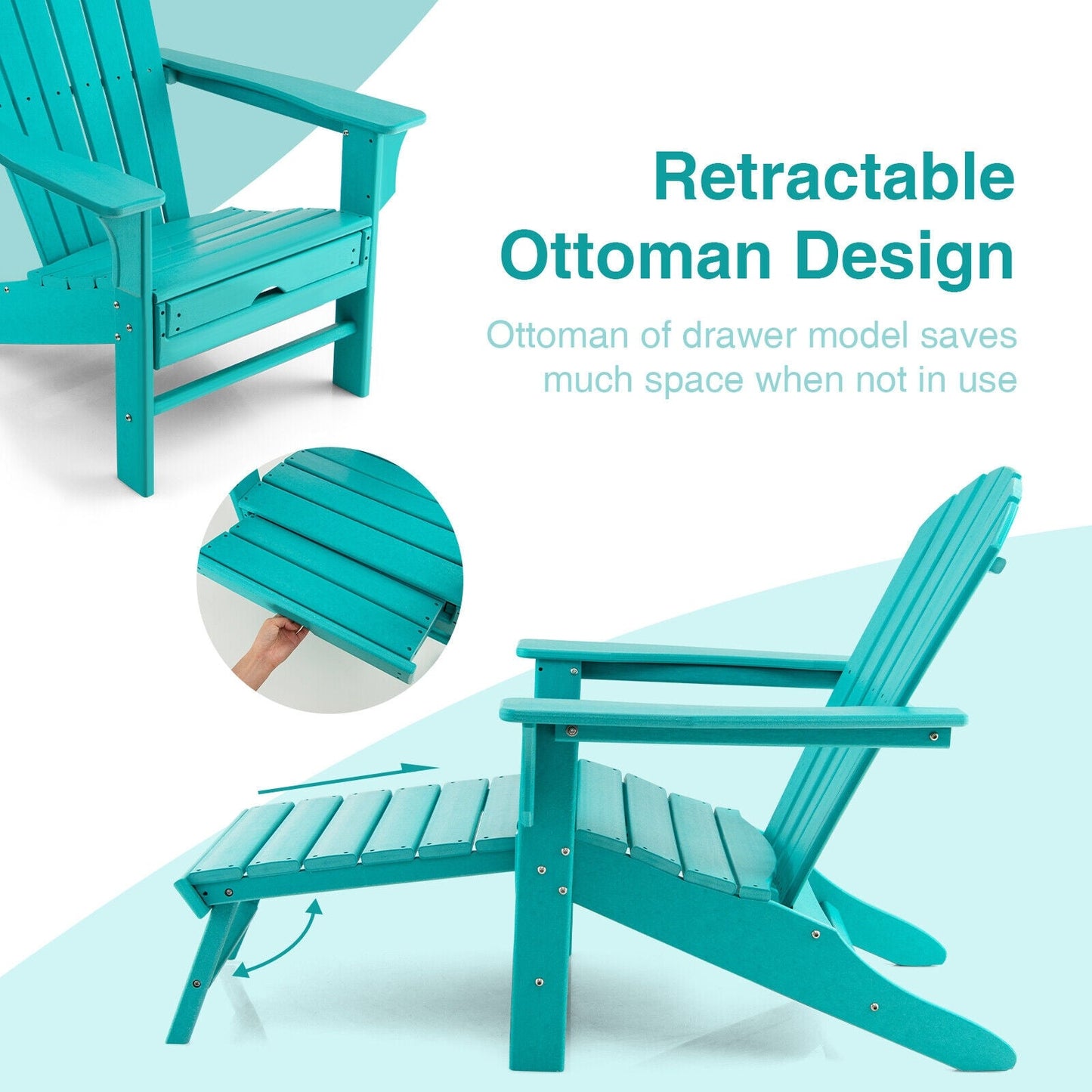 Patio HDPE Adirondack Chair with Retractable Ottoman