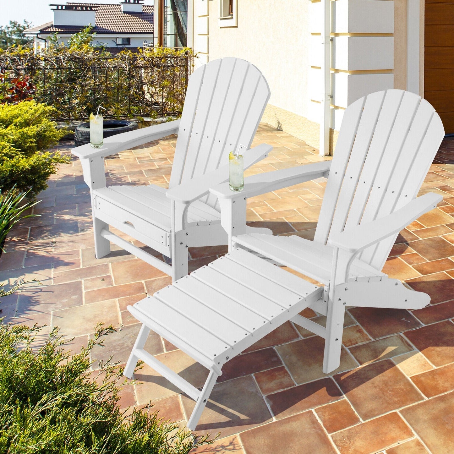 Patio HDPE Adirondack Chair with Retractable Ottoman