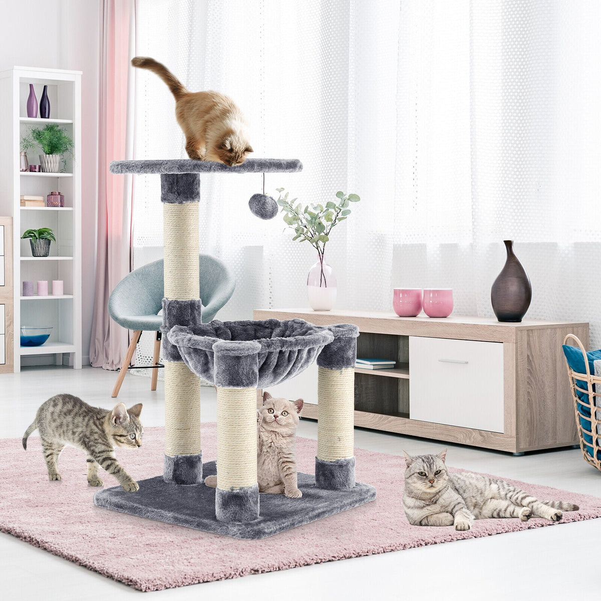 Multi-level Cat Tree with Scratching Posts and Cat Hammock