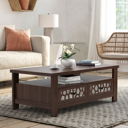 3-tier Coffee Table with 2 Drawers and 5 Support Legs