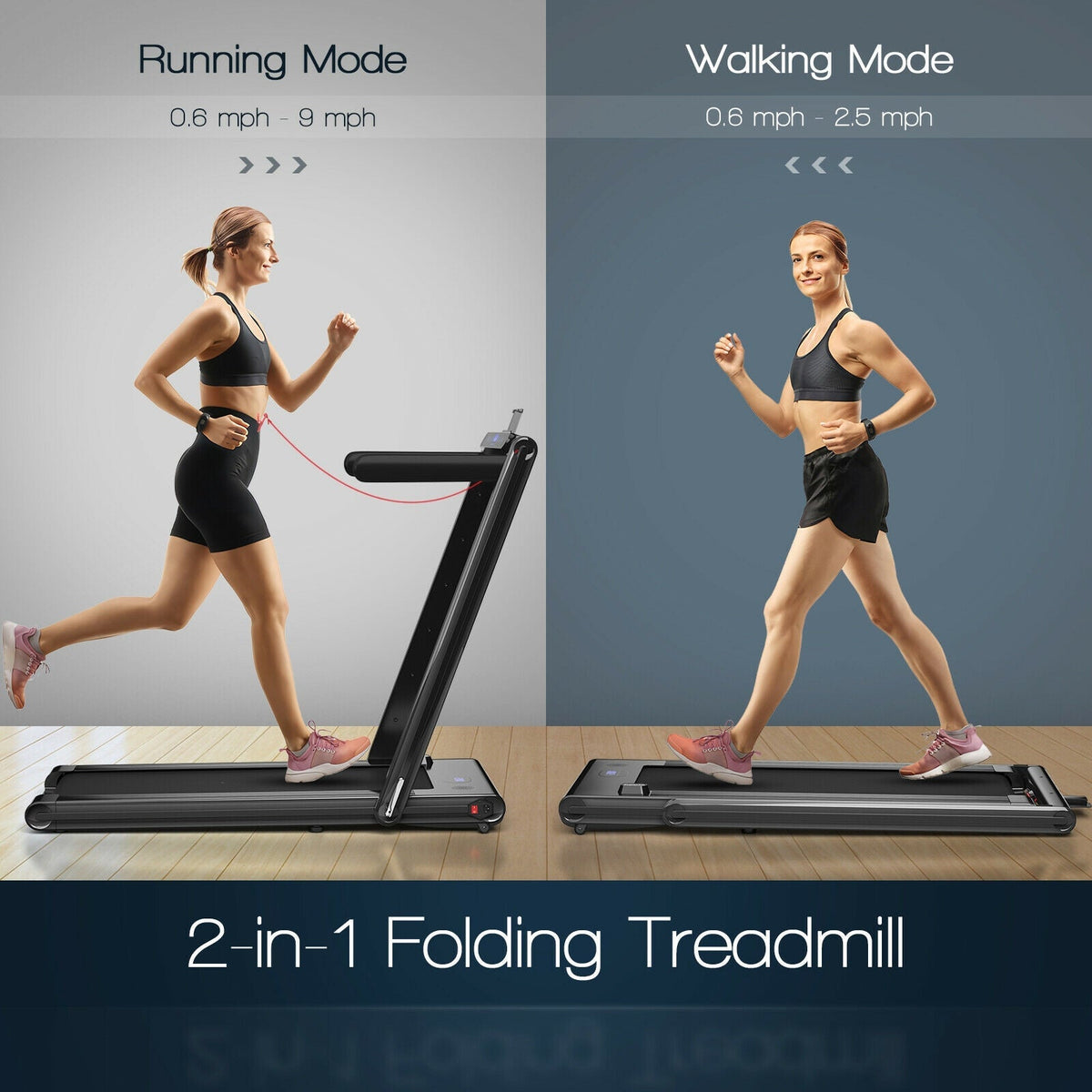2-in-1 Folding Treadmill with Dual LED Display