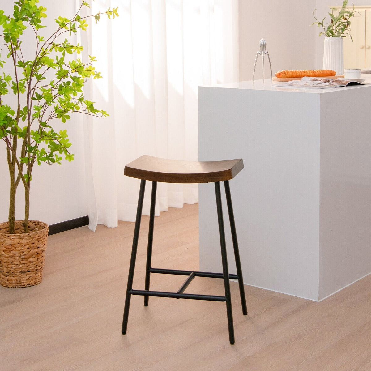 Industrial Saddle Stool with Metal Legs and Adjustable Foot Pads