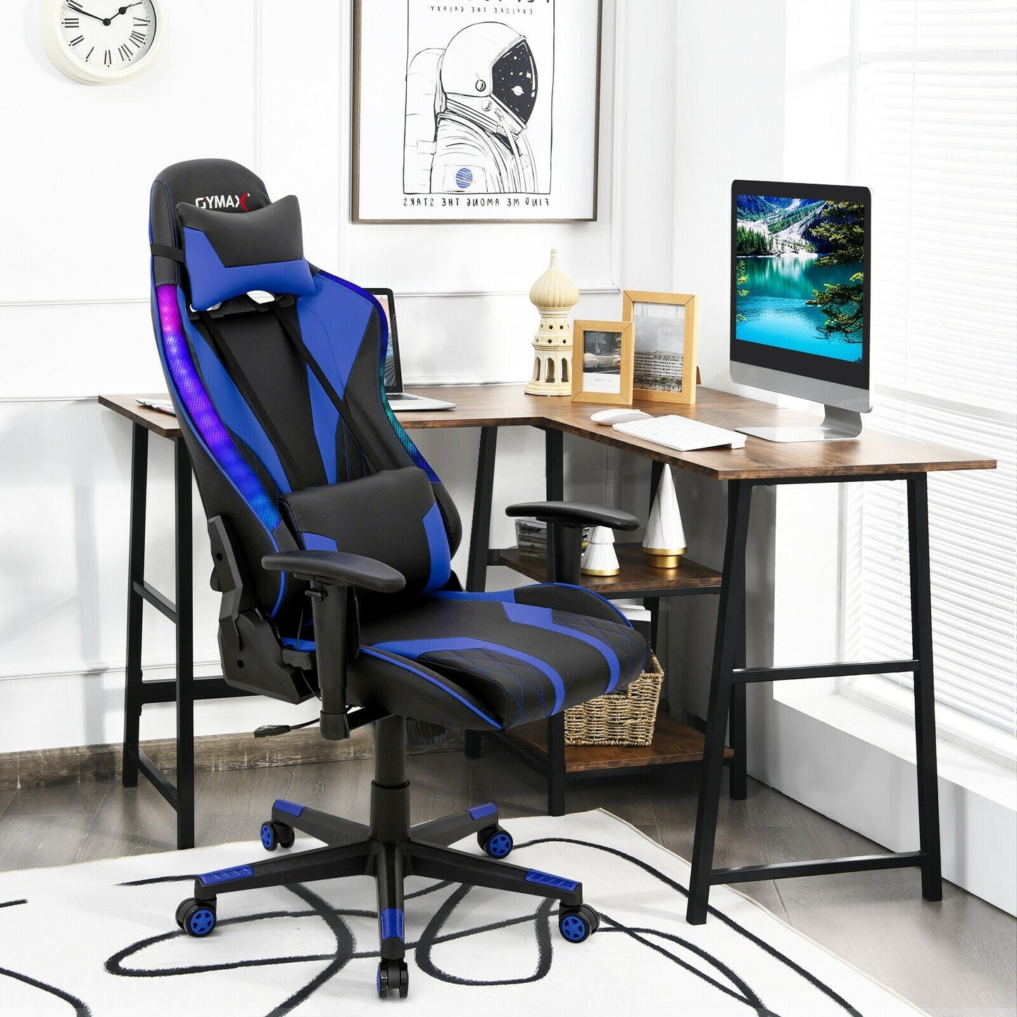 Gaming Chair Adjustable Swivel Computer Chair with Dynamic LED Lights