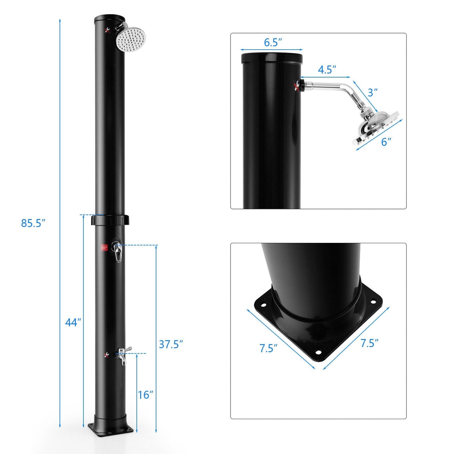 7.2 Feet Solar-Heated Outdoor Shower with Free-Rotating Shower Head