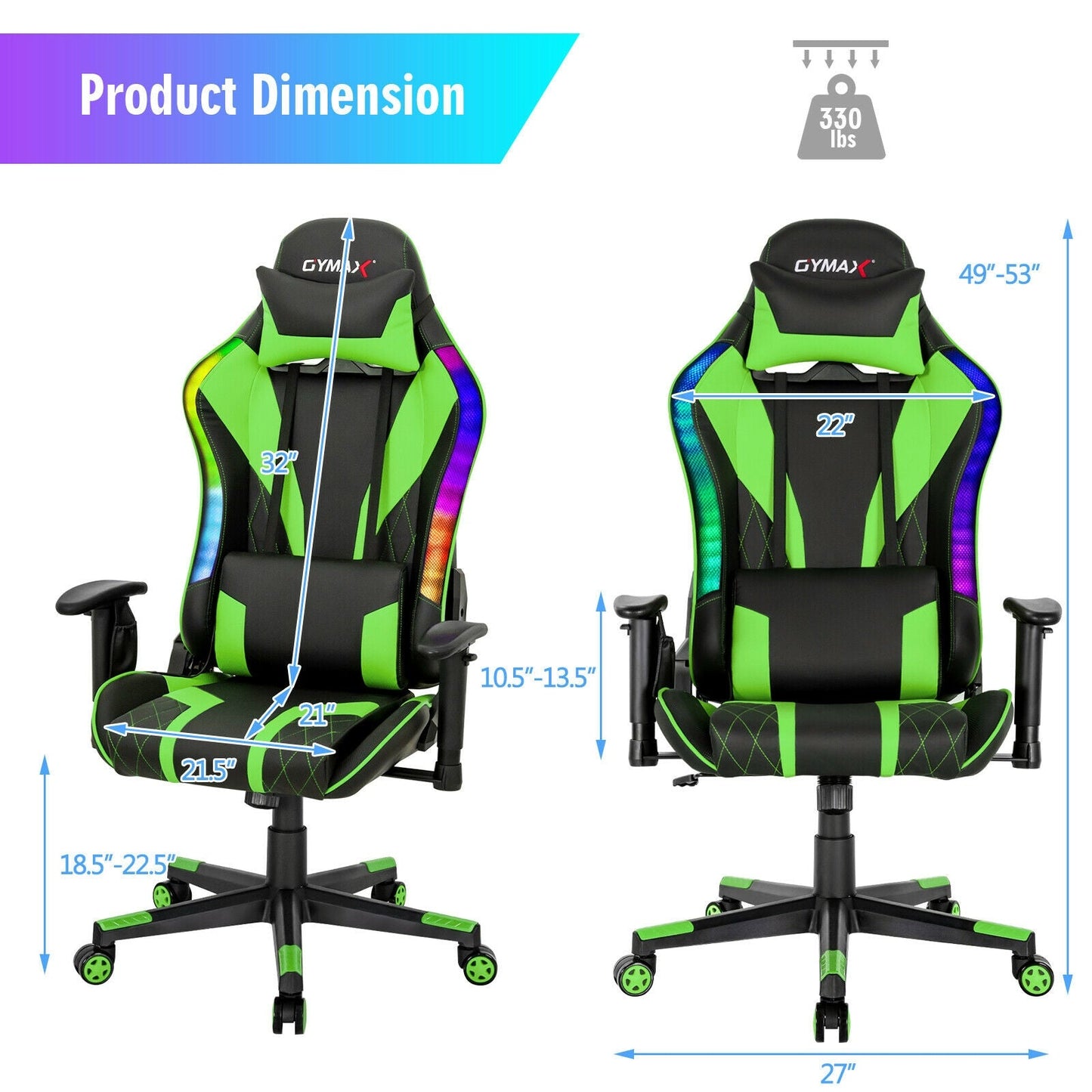 Gaming Chair Adjustable Swivel Computer Chair with Dynamic LED Lights