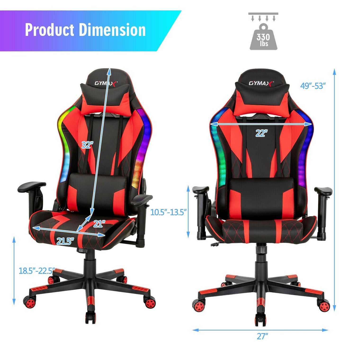 Gaming Chair Adjustable Swivel Computer Chair with Dynamic LED Lights