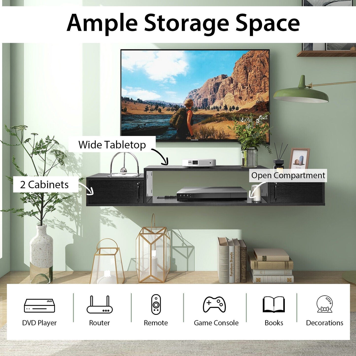 55 Inches Floating TV Stand with Power Outlet