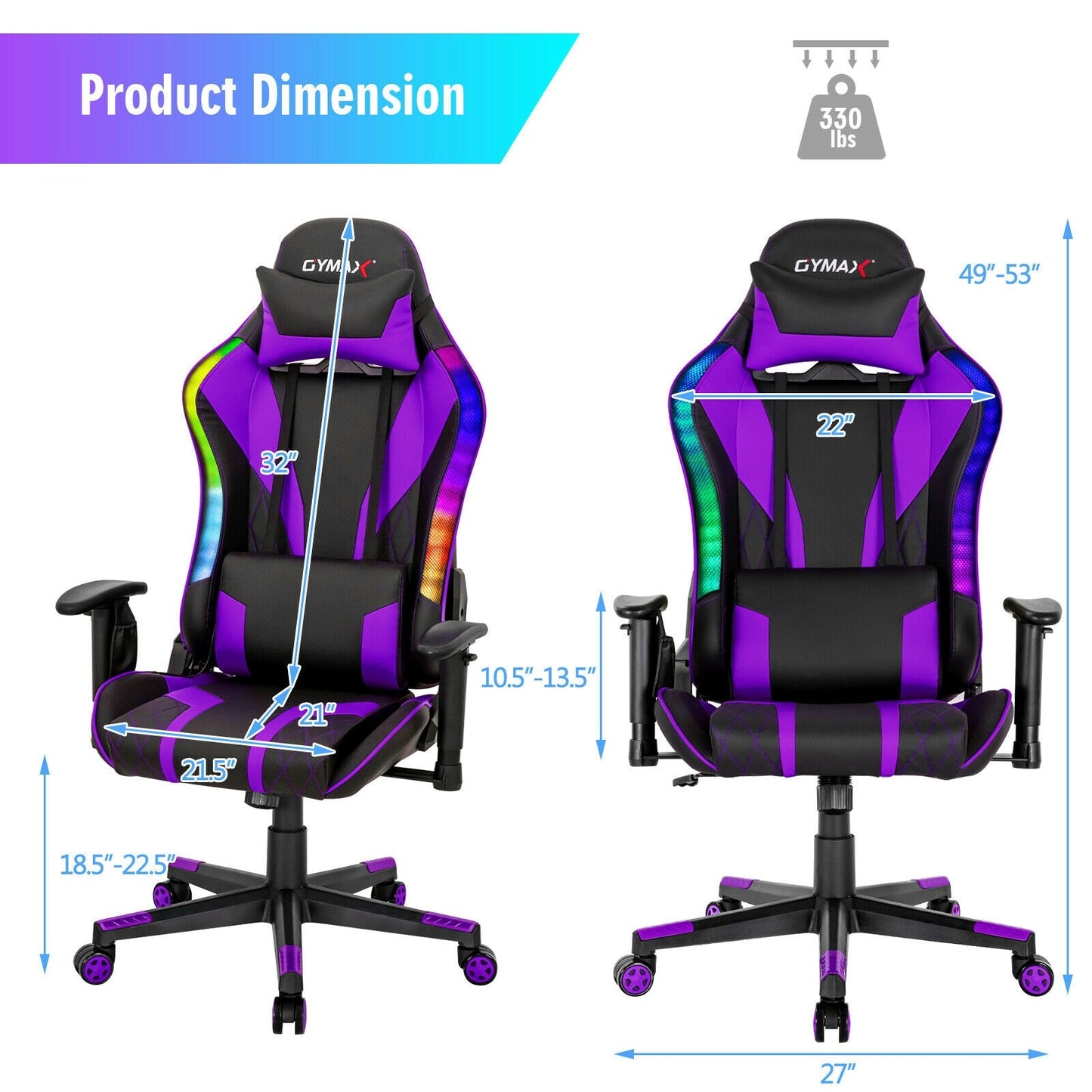 Gaming Chair Adjustable Swivel Computer Chair with Dynamic LED Lights