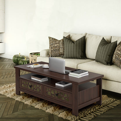 3-tier Coffee Table with 2 Drawers and 5 Support Legs