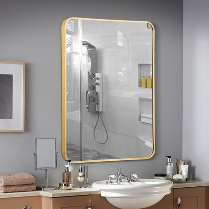Metal Framed Bathroom Mirror with Rounded Corners