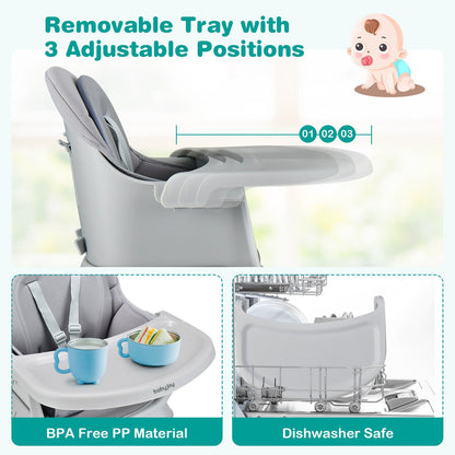 6-in-1 Convertible Baby High Chair with Adjustable Removable Tray-Gray